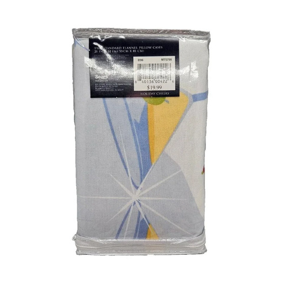 Sears Colormate Two-Sided Flannel Pillow Cases Standard Lt Blue Holiday Cheers - Picture 3 of 9